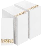 BESTVIP 400 Pack Disposable Paper Napkins,3-Ply Dinner Napkins with Gold Trim for Guests,Bathroom...