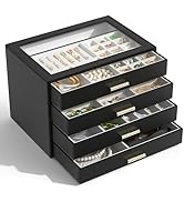AKOZLIN Jewelry Box with Clear Lid Functional Leather Jewelry Storage Organizer Case 4 Drawers fo...