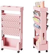 DTK 5 Tier Rolling Book Cart, Multi-Functional Mobile Bookshelf Cart with Wheels, File Folder Mag...