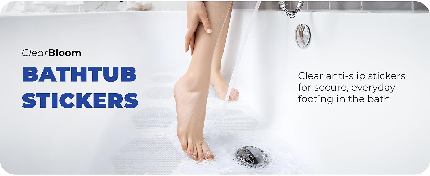 Clear anti-slip shower stickers installed in bathtub for invisible safety