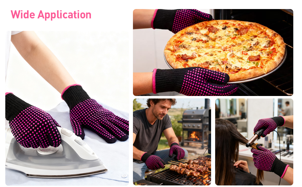 4 Pieces Heat Resistant Gloves with Silicone Bumps