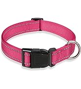 Reflective Dog Collar with Buckle Adjustable Safety Nylon Collars for Small Medium Large Dogs, Pi...