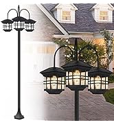 Outdoor Solar Lamp Post Lights, Aluminum Classic Black Light Pole, Solar Street Light 3-Head Wate...