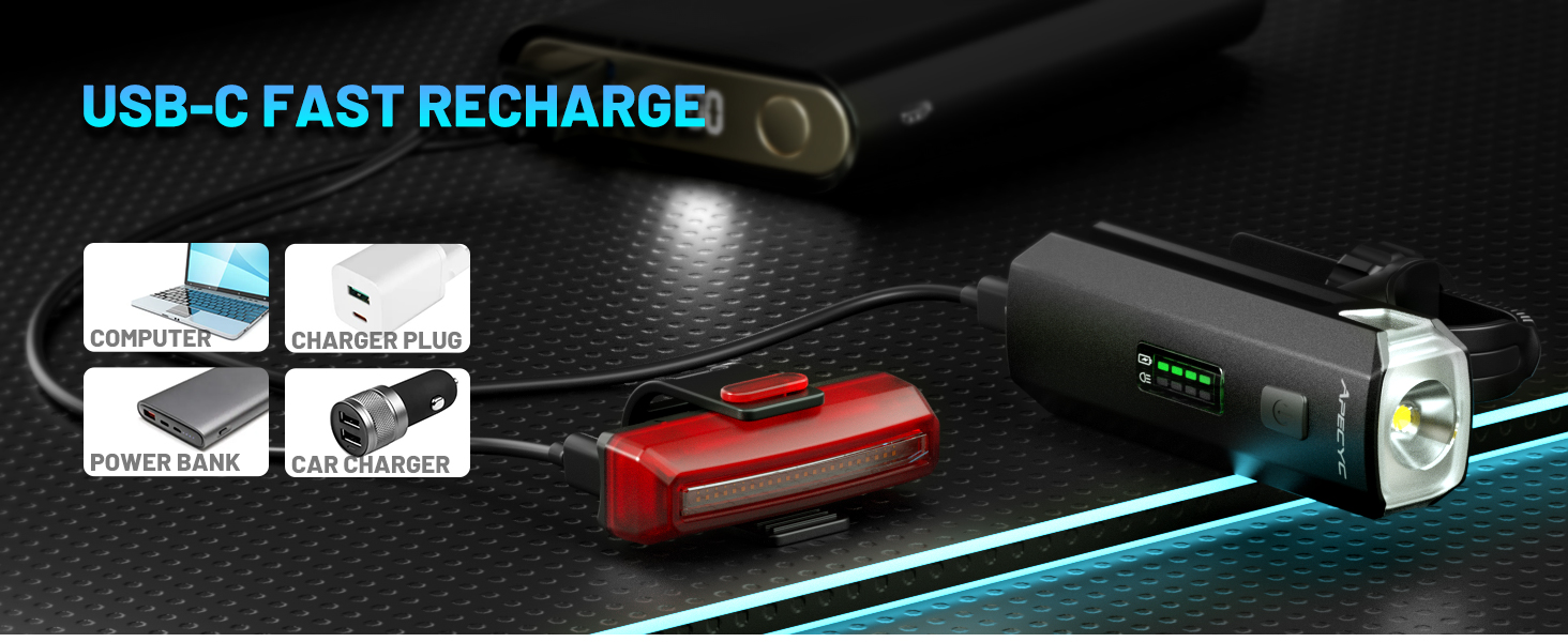 USB C rechargeable bike lights