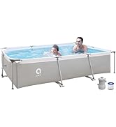 DIMAR GARDEN Above Ground Swimming Pool with Filter Pump, Outdoor Rectangular Steel Frame Swimmin...