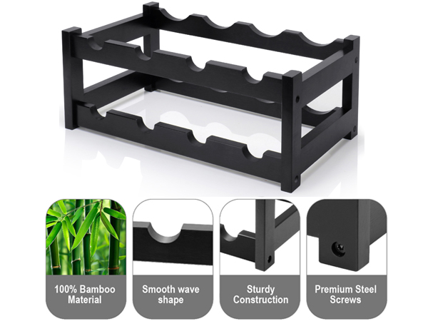 Bamboo Wine Rack, 3-Tier 12 Bottles Wine Storage Cabinet Shelf, Natural Wine Racks Countertop