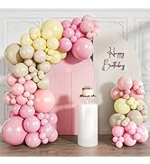 CVPARTYON Pink and Yellow Balloon Arch Kit 120pcs Pastel Light Pink Yellow Sand White Thick Latex...