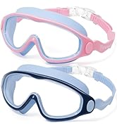 Vvinca Kids Swim Goggles 2 Pack, Soft Wave-Shape Strap (No Hair Pulling), Anti Fog Leak Free Swim...