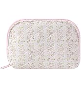 WHHJM Dome Cosmetic Makeup Bag Small Cotton Quilted Makeup Pouch for Purse Cute Floral Travel Toi...