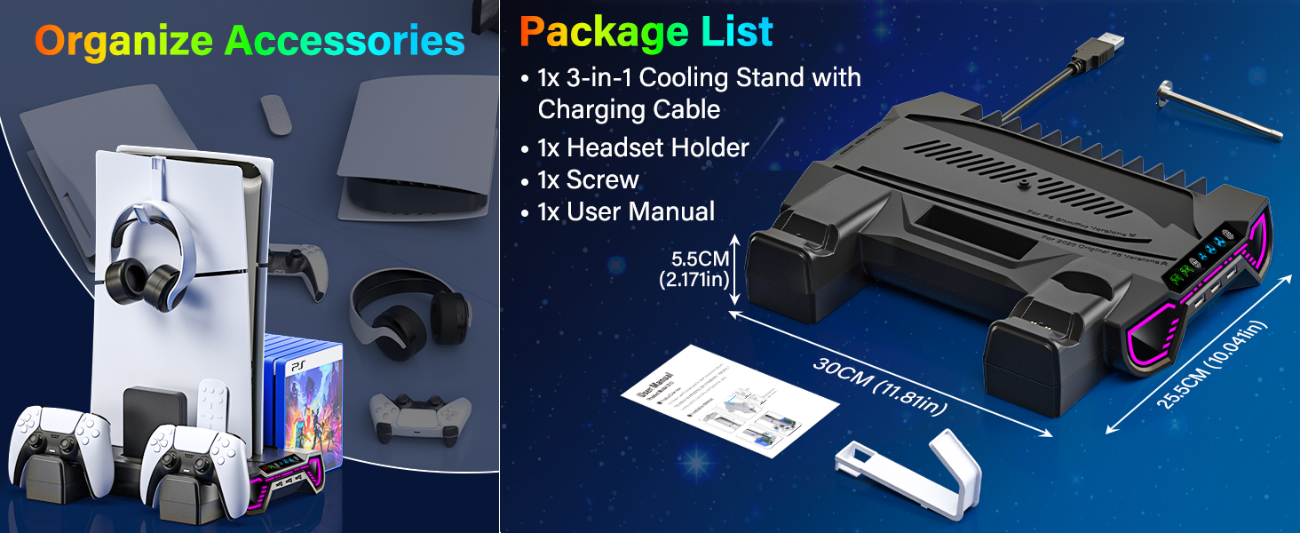 playstion 5 cooling stand with cooling fan and controller docking station
