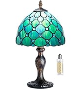 MIAOKE Stained Glass Table Lamp,Stained Glass Crystal Bead Style Table Light, Handmade Desk Bedsi...
