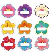 Whaline 90Pcs Hibiscus Flower Name Tag Stickers Colorful Floral Blank Nameplate Decals 9 Styles S...