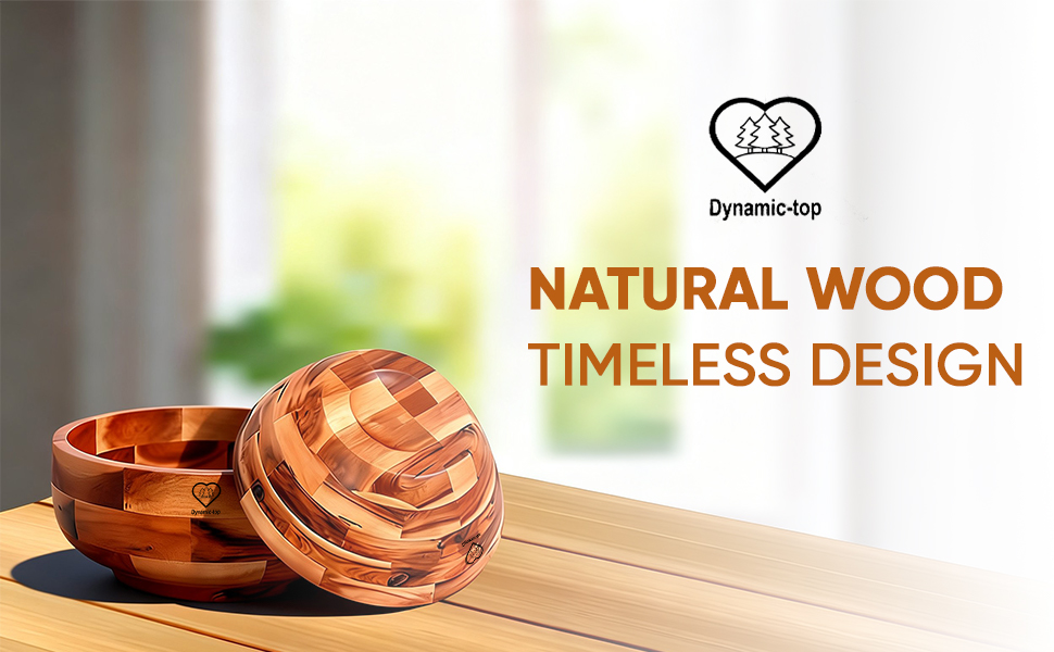 Natural wood cutting boards, serving tray, salad bowls displayed as kitchen on countertop