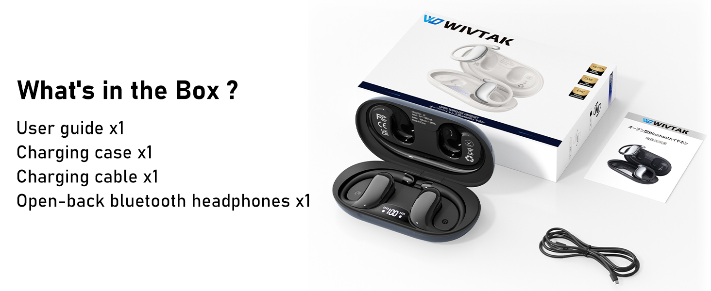 the box has user guide,charging case/cable,headphones and more