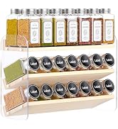 MUDEELA Clear Spice Rack Organizer for Cabinet, 3 Tiered Vertical Spice Shelf, Wooden Seasoning O...