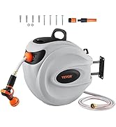 VEVOR Retractable Hose Reel, 100 ft x 1/2 inch, Garden Water Hose Reel with 9-Pattern Nozzle, 180...