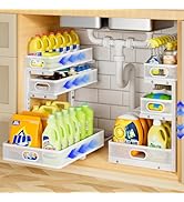 AURIKAR Under Sink Organizer 3 Tier, 2 Pack L-Shaped Pull-Out Cabinet Organizer with Sliding Meta...