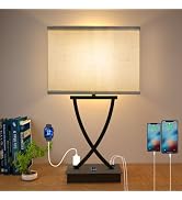 OYedis Fully Dimmable Medium Table Lamp for Bedroom with Type C/USB Charging Port and 1 AC Outlet...
