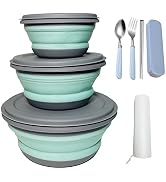 RMAMSCOV Camping Bowl, 3 PCS Food Grade Silicone Collapsible Bowl Lunch Box Salad Bowl with Lid, ...