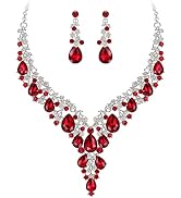 BriLove Women's Wedding Bridal Austrian Crystal Teardrop Flower Cluster Statement Necklace Dangle...
