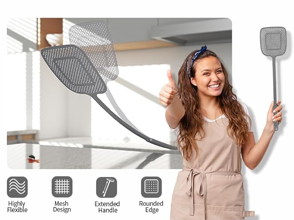 MR.SIGA Heavy Duty Long Handle Fly Swatter, Gray, 6 Pack