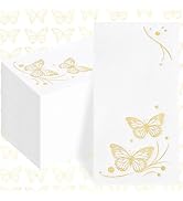 Joyido 50 Pack Gold Butterfly Napkins - White and Gold Paper Napkins - Cloth-Like Feel Dinner Pap...