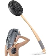 AmazerBath Silicone Body Scrubber with Long Wooden Handle, Dual-Sided Silicone Loofah for Men Wom...