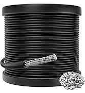 CELYND Black Vinyl Coated Cable - 304 Stainless Steel Wire Rope 1/16 Inch Overmolded to 3/32 Inch...