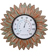 VEWOGIFT Sunflower Outdoor Thermometers, No Need Battery Indoor Themometer, 12" Metal Wall Thermo...