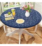 Smiry Round Picnic Tablecloth, Elastic Waterproof Fitted Heavy Duty Vinyl Tablecloths for 45"-56"...