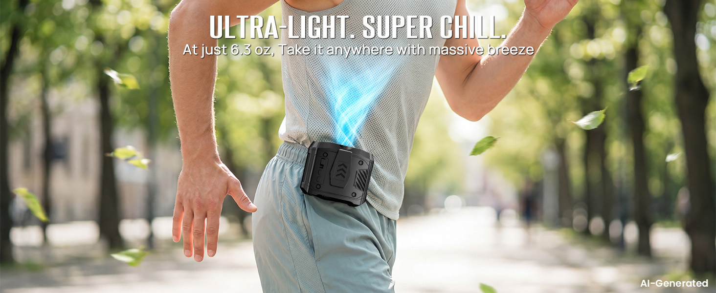 Ultra-light 6.3 oz under the shirt fan is easy to carry, clip, and use on summer outings