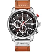 Men Sport Chronograph Quartz Watch Brown Leather Strap Date 30M Waterproof Military Male Wrist Watch
