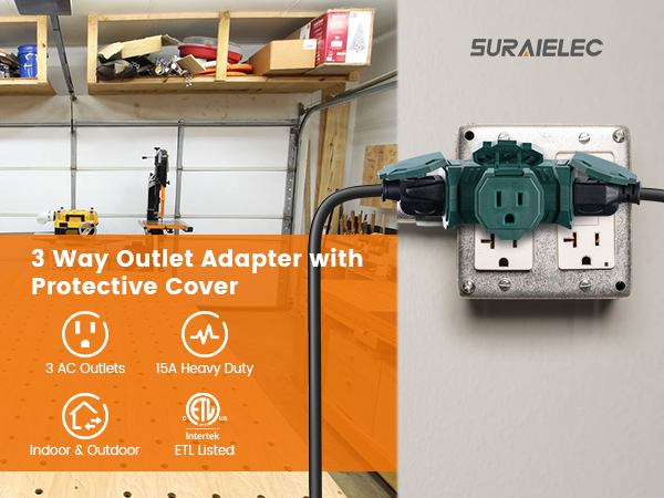 3 way plug adapter outdoor green