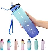 EYQ 32 oz Water Bottle with Time Marker, Carry Strap, Leak-Proof Tritan BPA-Free, Ensure You Drin...