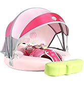 Mambobaby Non-Inflatable Baby Pool Float with Tail and Canopy UPF 50+ Sun Protection No Flip Over...