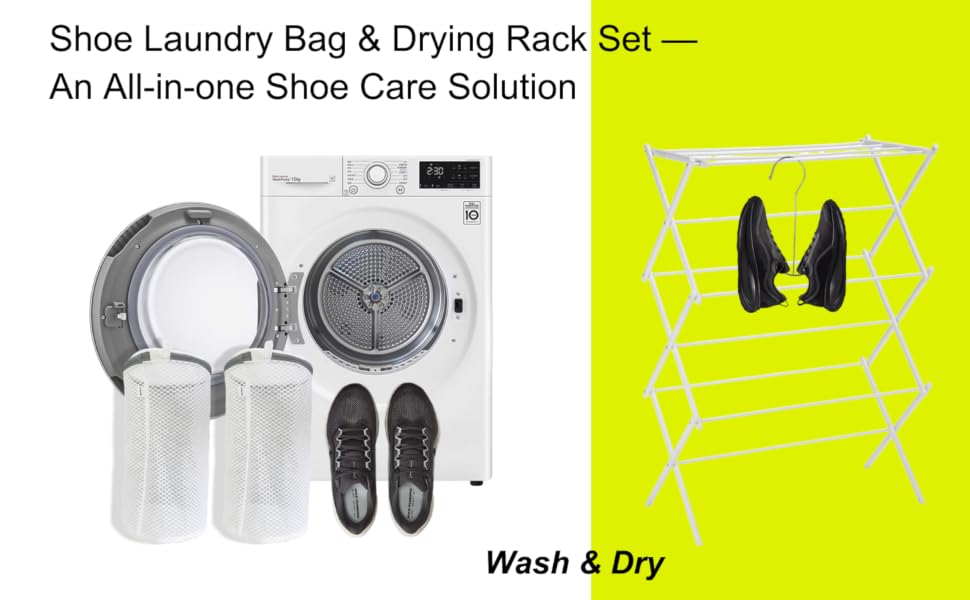 shoe laundry bag&drying rack set,an all-in-one shoe care solution