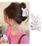 Easter Bunny Hair Claw Clips, Pink White Rabbit Design for Women Easter Hair Accessories- 1PCS St...