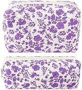 ZLFSRQ 2Pcs Floral Pencil Case Cute Pencil Pouch for Teens Purple Quilted Makeup Bag Small Travel...
