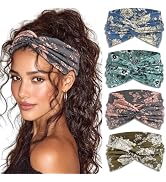 STGDAK Boho Headbands for Women Cute Wide Headband Floral Print Knotted Turban Head Bands Soft Ha...