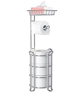 Toilet Paper Holder Stand with Shelf for Phone, Bathroom Free Standing Tissue Roll Storage Rack w...