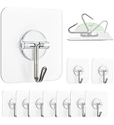 Lomrsiul Adhesive Wall Hooks for Hanging, Clear Removable Window Hooks 13 lb Stainless Steel Stic...