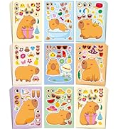 Aowplc Capybara Make-a-Face Stickers, 32 Sheets for Kids’ Crafts, Fun Capybara Party Favors & Bir...