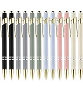 LINFANC 12 Pack Morandi Gold Ballpoint Pen with Stylus Tip, 1.0 mm Black Ink Smooth Writing Pens,...