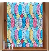 Kromapolis Stained Glass Window Film, Rainbow Lattice Window Clings, Window Privacy Film Static C...