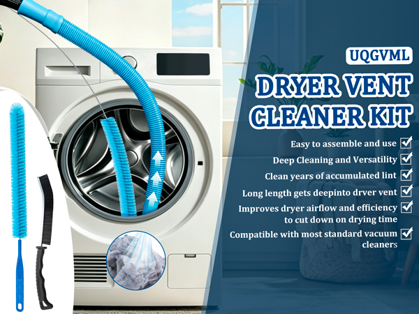 Dryer Vent Cleaner Kit with Universal Vacuum Hose Attachement Compatible with Most Vacuum Cleaners