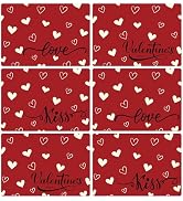 Valentine's Day Placemats Set of 6 Reusable Valentines Plastic Table Mats Waterproof Red Love Hea...