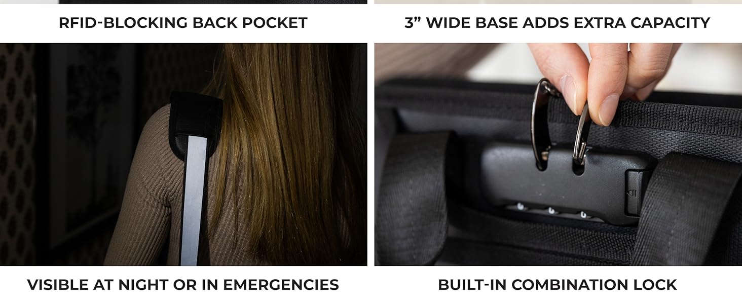 Reflective Shoulder Strap for Better Visibility in Low Light; Combination Lock for Added Security