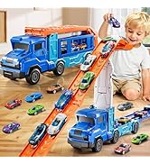 XINNOVEL Toddler Car Truck Toys for 3 4 5 6 7 8 Years Old Boys, Transporter Truck Toy Track Set w...