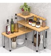 Kitchen Countertop Organizer Corner Shelf, Kitchen Organization 3 Tier Shelf Adjustable Bamboo Or...