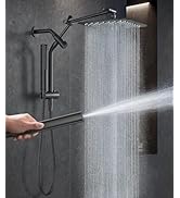 Veken All Metal 10" Black Shower Head with Handheld, Luxurious Square Double Rain Shower Heads wi...